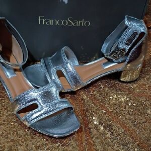 Franco Sarto Metallic Silver Block Heel Sandals